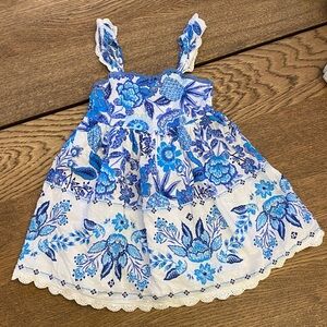 Rachel Zoe Blue and White Floral Baby Girl Dress with Ruffles & flutter sleeves